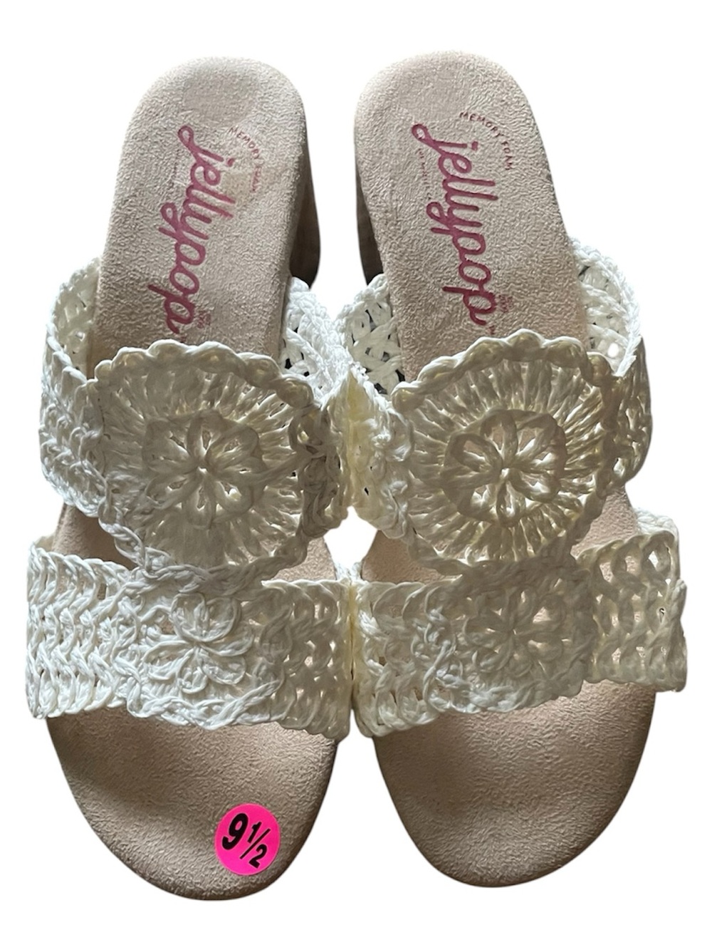 Jellypop Cream Crochet Floral Slide Mules